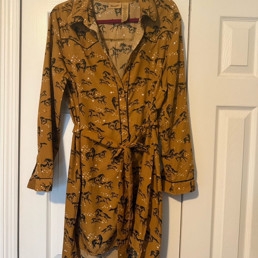 Wrangler Brown Horse Print Long Sleeve Dress